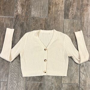 Cream Ribbed Women's Cardigan Sweater